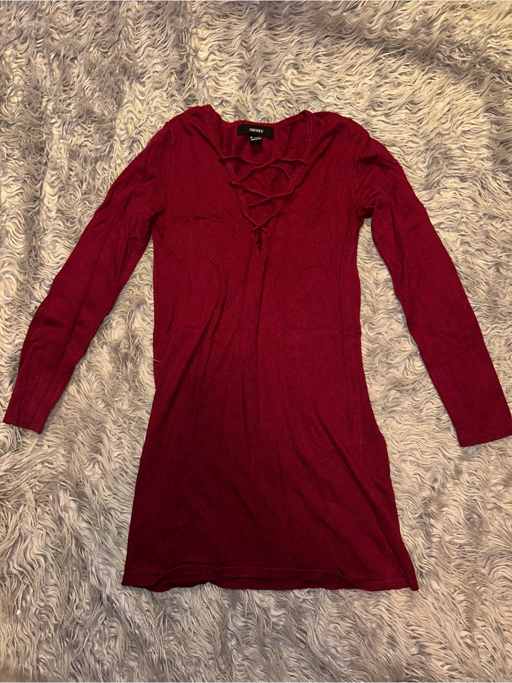 Forever 21 Wine Lace-Up Long Sleeve Dress